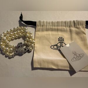 Vivienne Westwood Silver Orb Pearl Bracelet